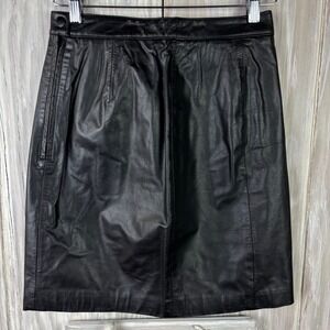 VTG Byrnes & Baker Leather Pencil Skirt Womens Size 8 Black Excellent Style 1150